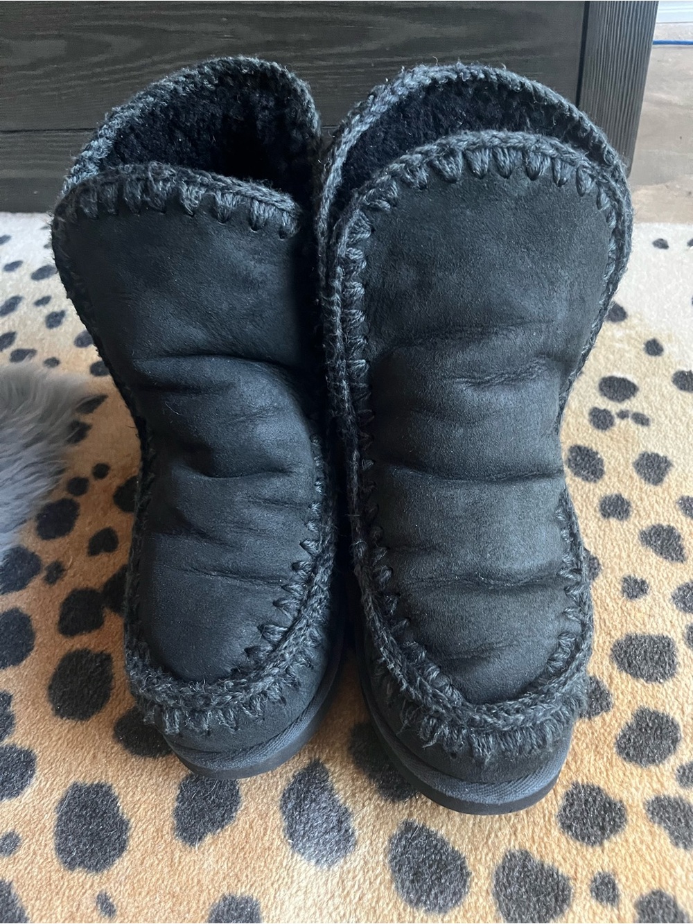 MOU metal label black shearling macrame winter boots wedges 40 / size 9 - Picture 2 of 5